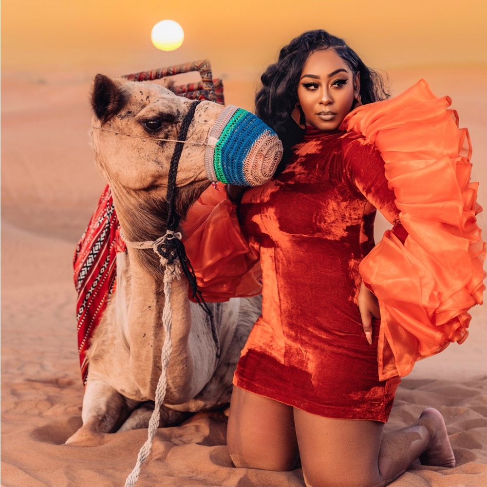 Custom Ruffled/Velvet Orange Dress
